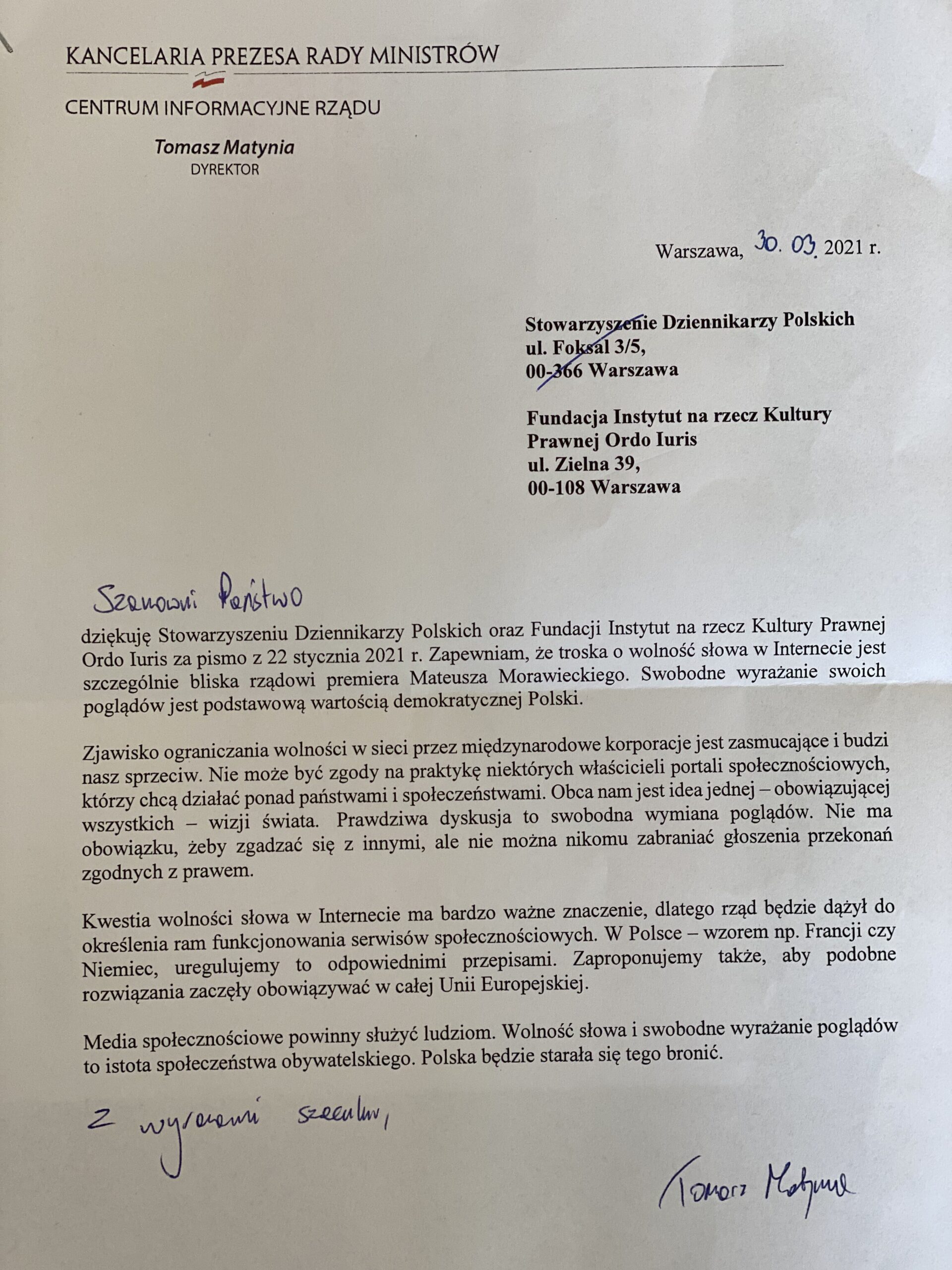„Rząd będzie dążył do określenia ram funkcjonowania serwisów społecznościowych” – odpowiedź KPRM dla Ordo Iuris